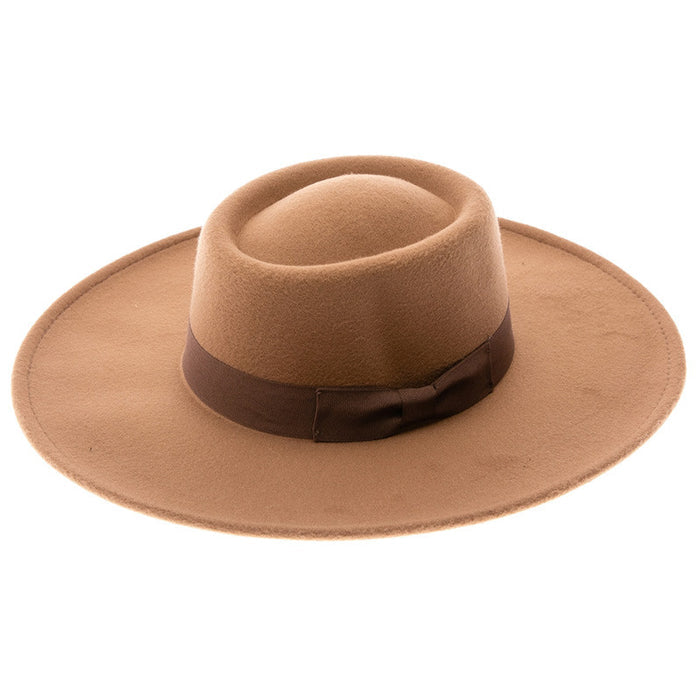 DNMC - Large Brim Vegan Felt Gambler Hat - Dark Taupe