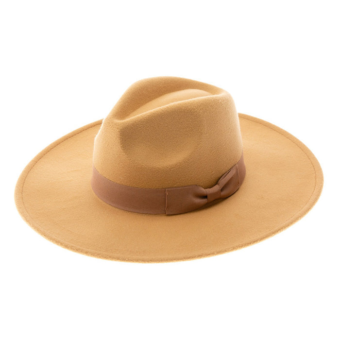 DNMC - Large Brim Vegan Felt Fedora - Camel