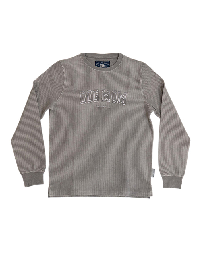DOG MOM CORDUROY CREWNECK, PEARL GREY SUPER SALE PUPPIE LOVE