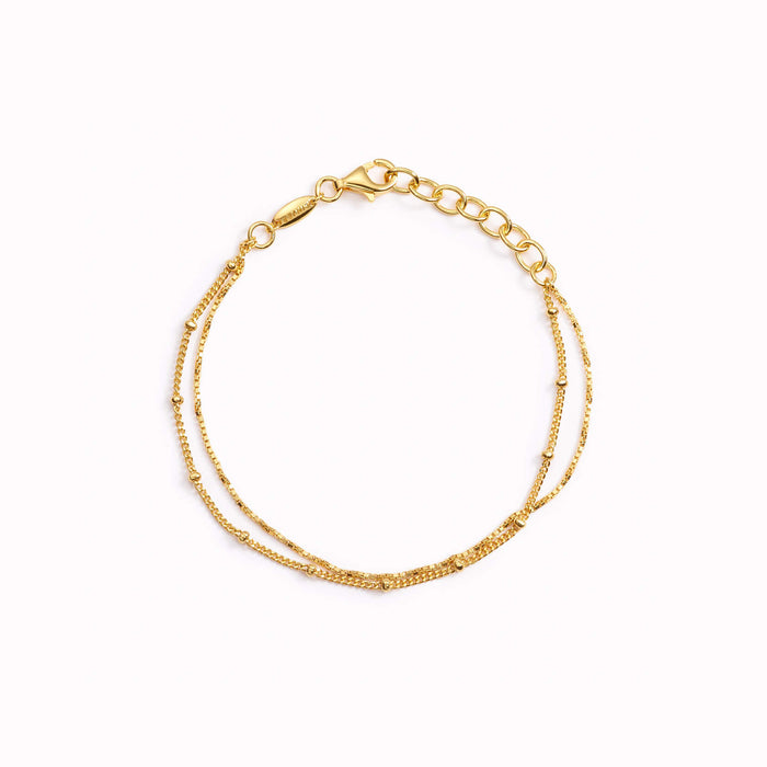Gold vermeil double chain bracelet with small circle beads