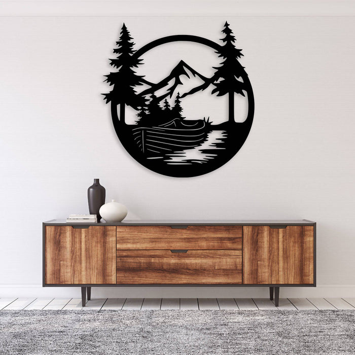 Drift Boat Mountain - Metal Wall Art - MetalPlex