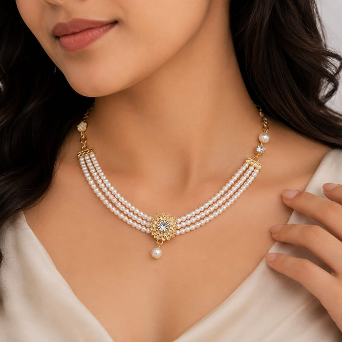 Elegant Multi-Layer Pearl Bracelet for Women – Gold-Tone Floral Statement Jewellery