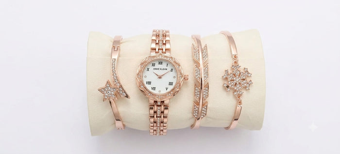 Elegant Rose Gold Women’s Watch & Bracelet Gift Set