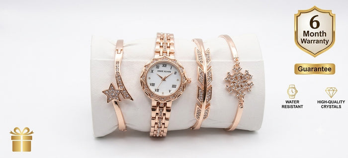 Elegant Rose Gold Women’s Watch & Bracelet Gift Set