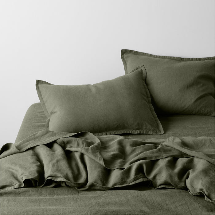 EUROPEAN FLAX -Certified Linen Burnt Green Full Bed Sheet Set