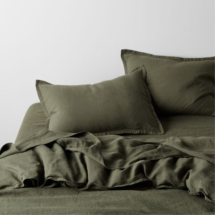 European Flax ®-Certified Linen Burnt Green Full/Queen Size Duvet Cover