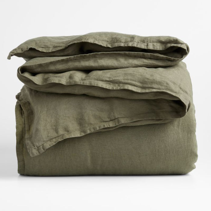 European Flax ®-Certified Linen Burnt Green Full/Queen Size Duvet Cover