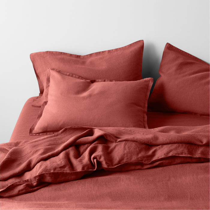 EUROPEAN FLAX -Certified Linen Castilian Red Queen Bed Sheet Set