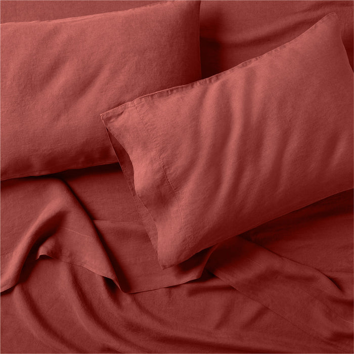 EUROPEAN FLAX -Certified Linen Castilian Red Queen Bed Sheet Set