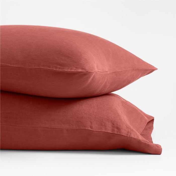 European Flax ®-Certified Linen Castilian Red Standard Pillow Case, Set of 2