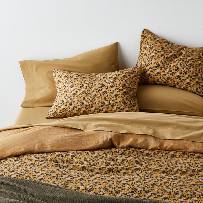 EUROPEAN FLAX -Certified Linen Ditsy Floral Yellow King Pillow Sham Cover