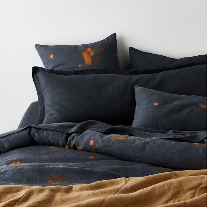 EUROPEAN FLAX -Certified Linen Impressionist Floral Midnight Navy Blue Euro Pillow Sham Cover