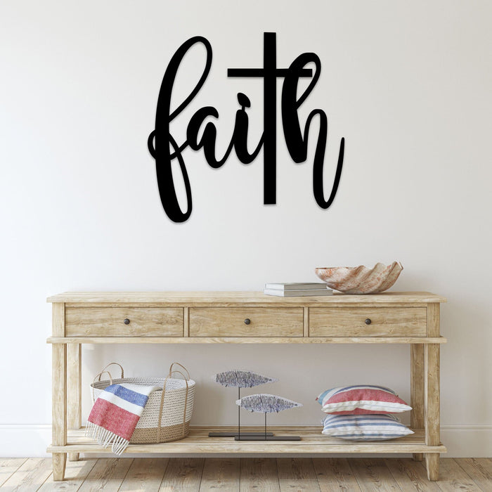 Faith Cross Script - Metal Wall Art - MetalPlex