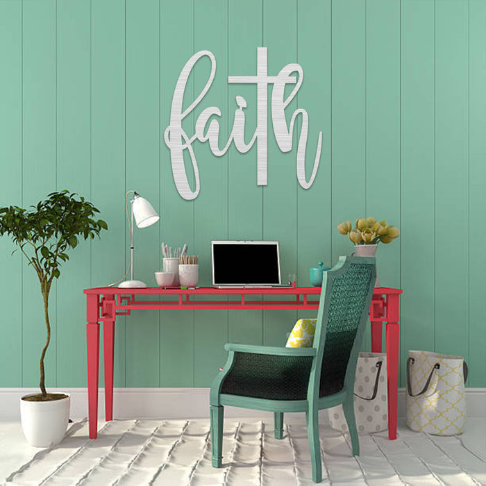 Faith Cross Script - Metal Wall Art - MetalPlex