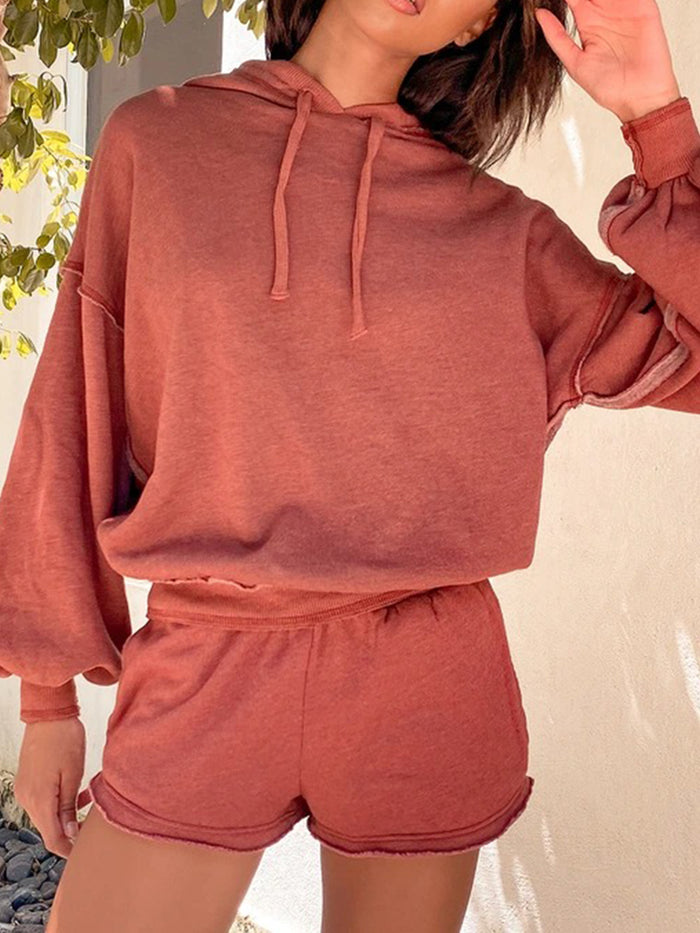 Fashion Casual Solid Color Hooded Two-piece Suit