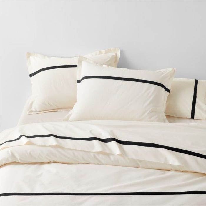 Favorite Organic Cotton Percale Tuxedo Stripe Ink Black Euro Bed Pillow Sham