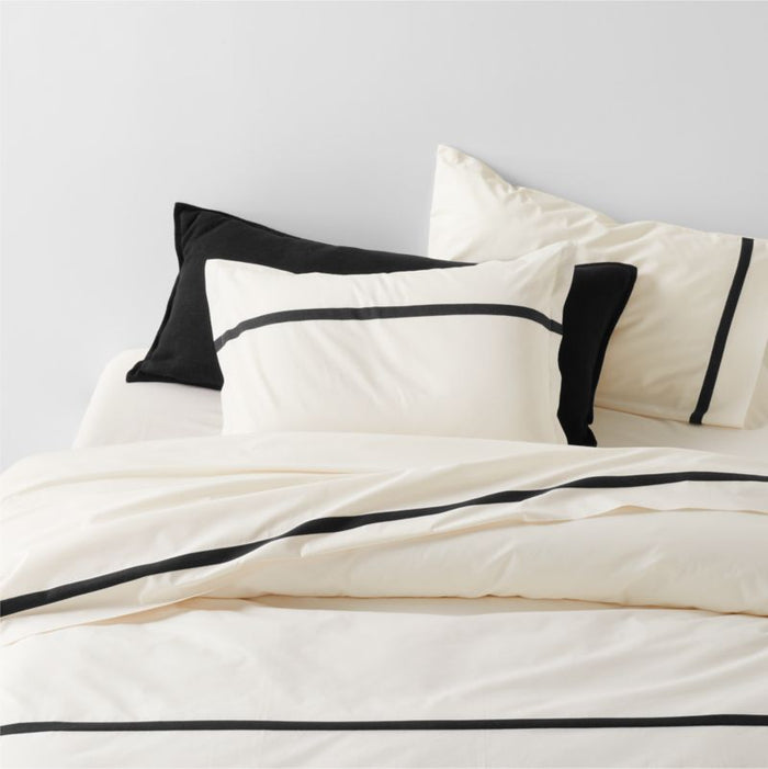 Favorite Organic Cotton Percale Tuxedo Stripe Ink Black Full Bed Sheet Set