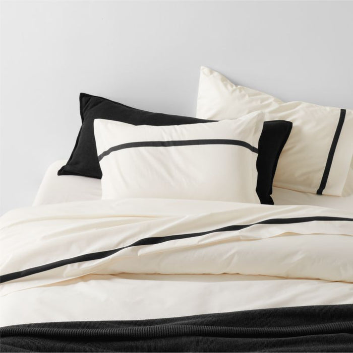 Favorite Organic Cotton Percale Tuxedo Stripe Ink Black Full Bed Sheet Set