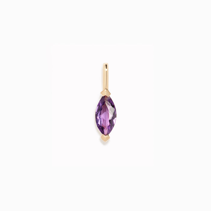 February Birthstone Pendant 14k Gold - Amethyst with marquise-cut purple gemstone on a white background