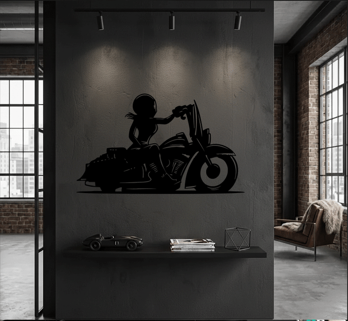 Female Biker - Metal Wall Art