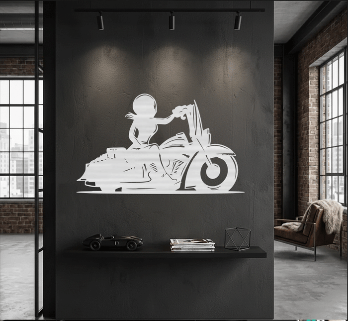 Female Biker - Metal Wall Art