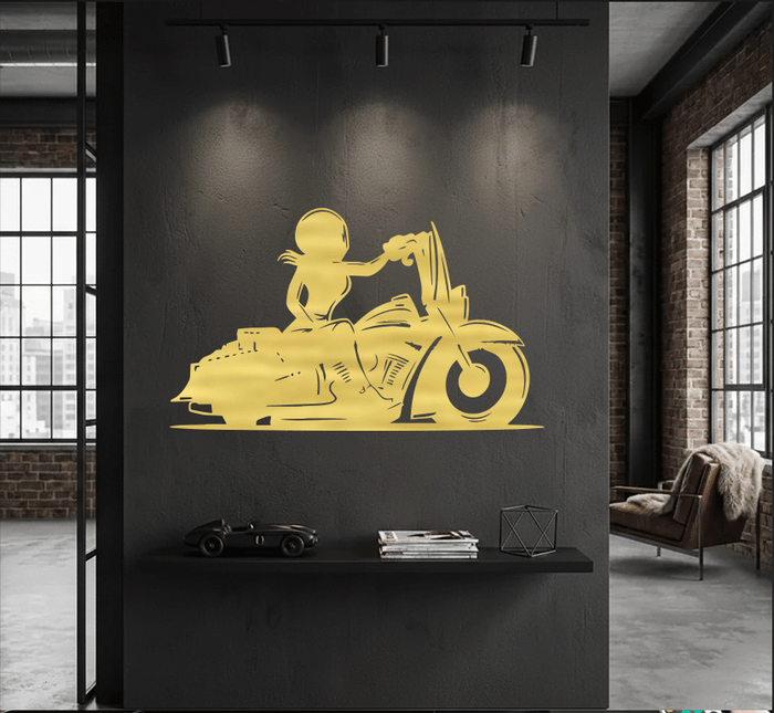 Female Biker - Metal Wall Art