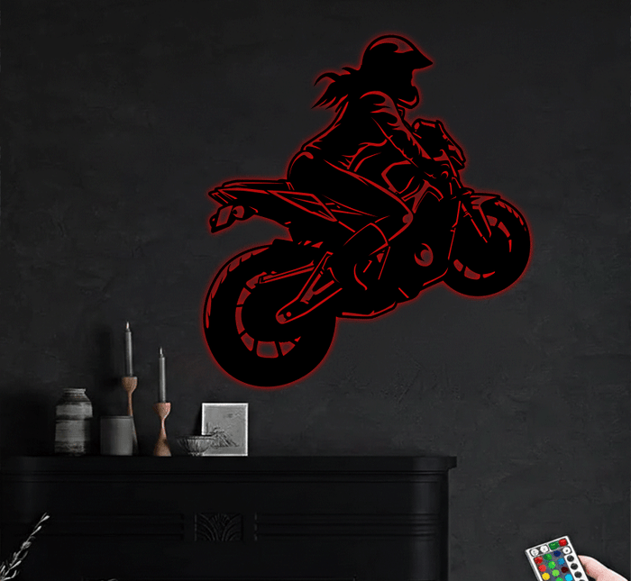 Female Motorcyclist- Metal Wall Art