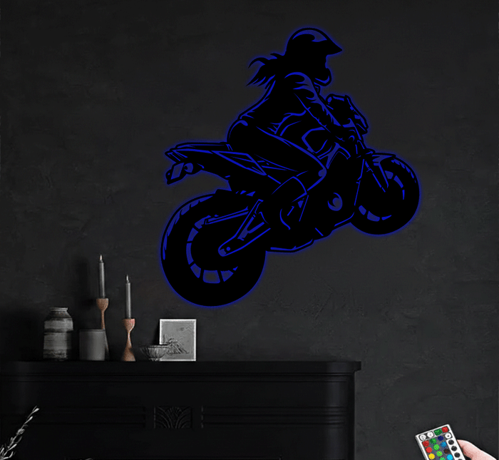 Female Motorcyclist- Metal Wall Art