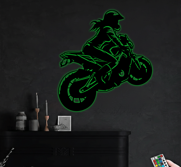 Female Motorcyclist- Metal Wall Art
