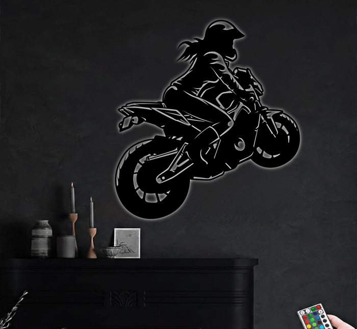 Female Motorcyclist- Metal Wall Art