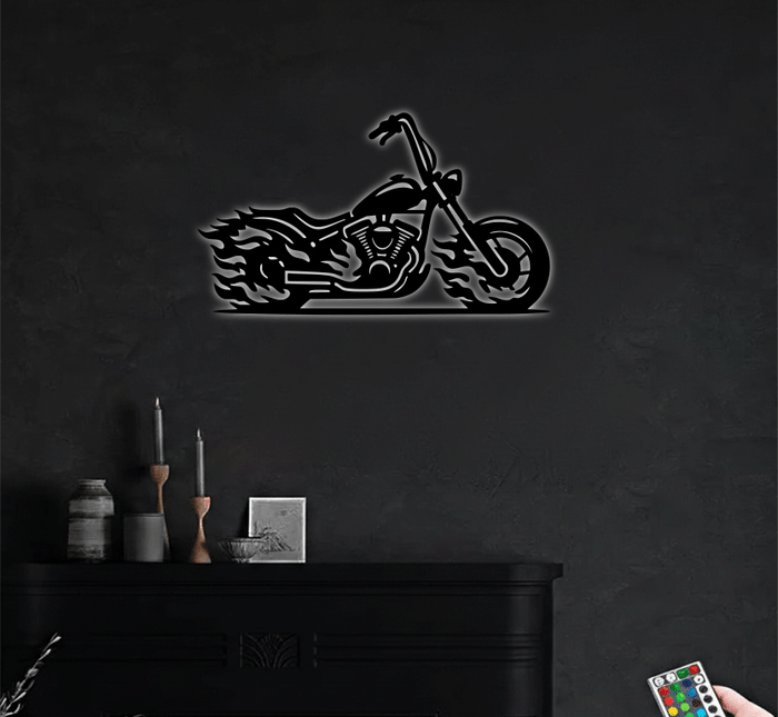 Flaming Bike - Metal Wall Art