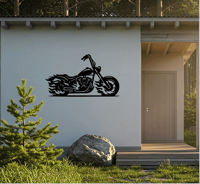 Flaming Bike - Metal Wall Art