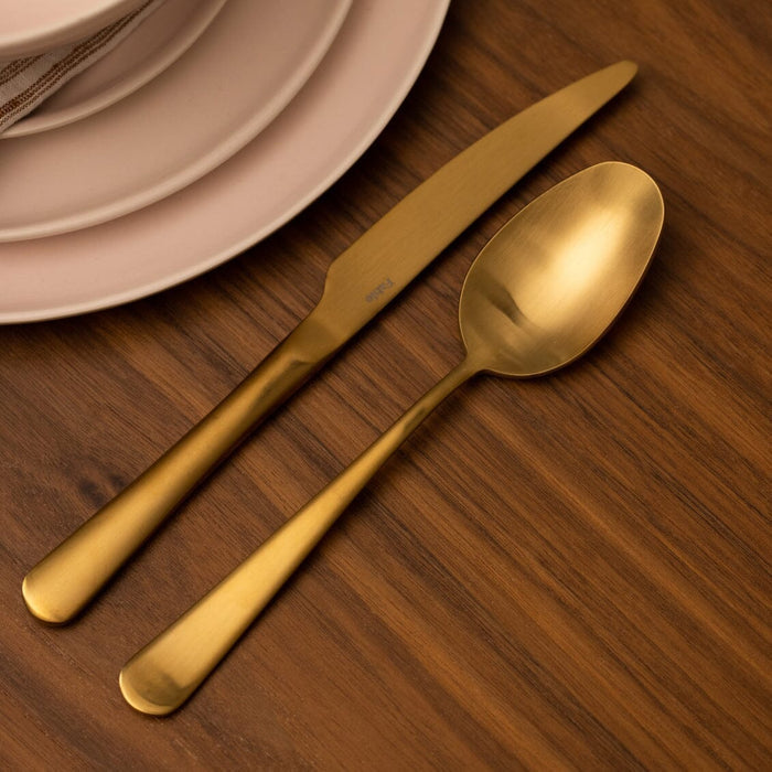 Flatware set flatware by Fable Home, shown in a mattegold finish. – #mattegold