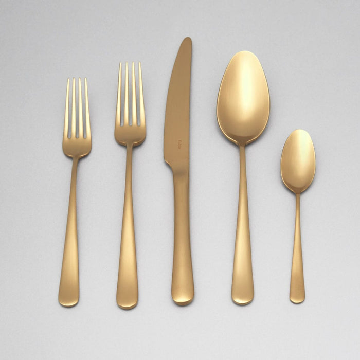 Flatware set flatware by Fable Home, shown in a mattegold finish. – #mattegold