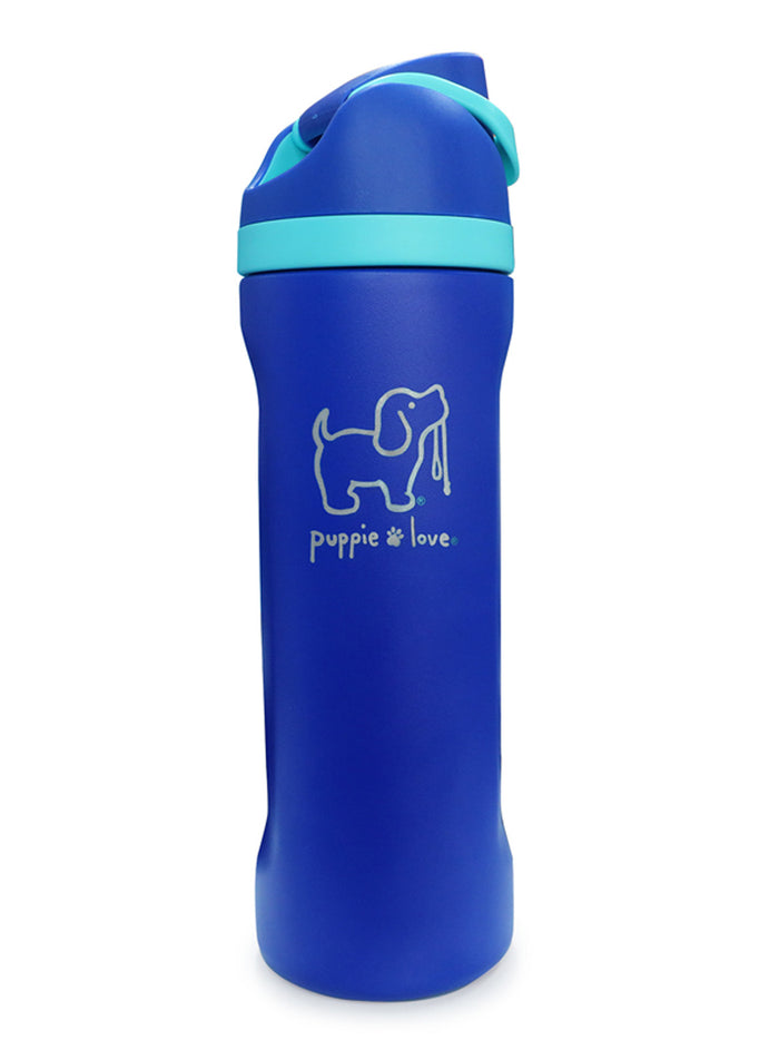 FLIP-TOP 24oz WATER BOTTLE, NAVY PUPPIE LOVE