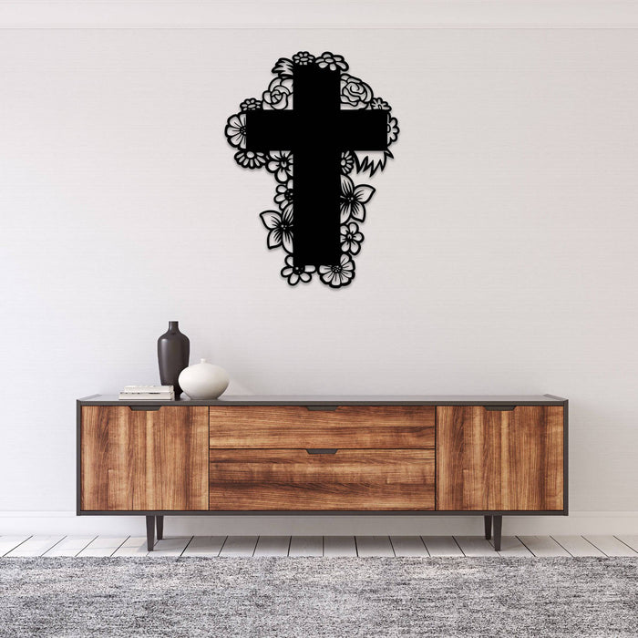 Floral Cross - Metal Wall Art - MetalPlex
