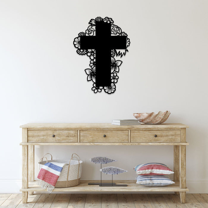 Floral Cross - Metal Wall Art - MetalPlex