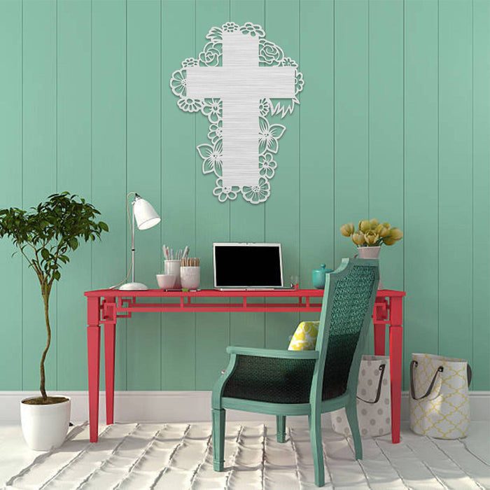 Floral Cross - Metal Wall Art - MetalPlex