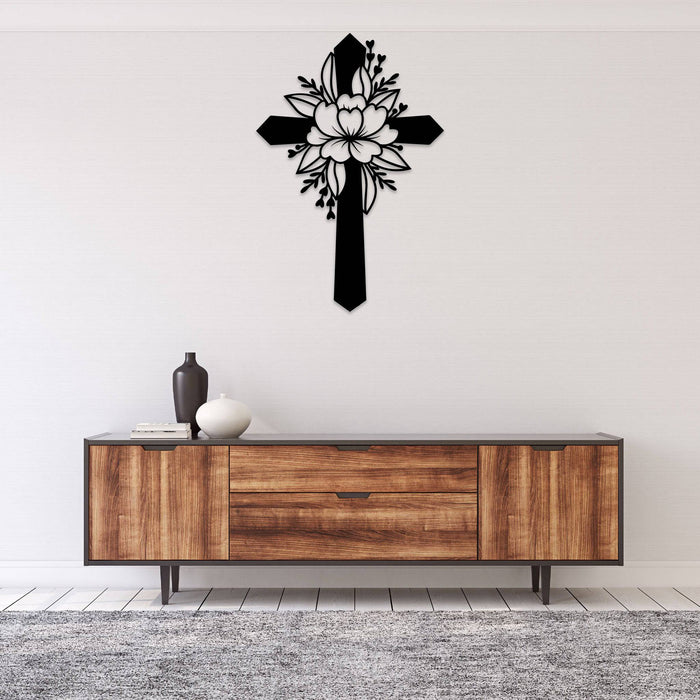 Flower Cross - Metal Wall Art - MetalPlex