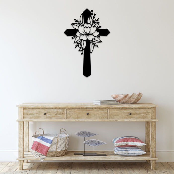 Flower Cross - Metal Wall Art - MetalPlex