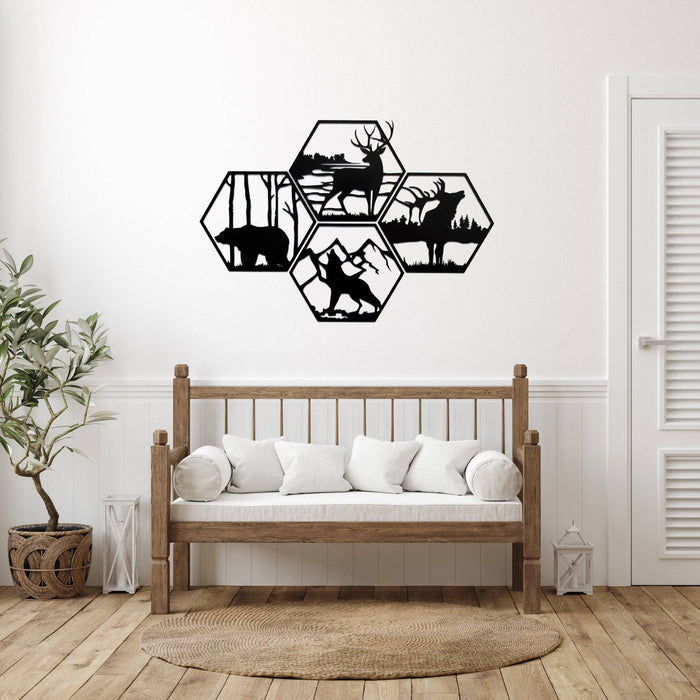Four Wildlife Hexagon's - Metal Wall Art - MetalPlex