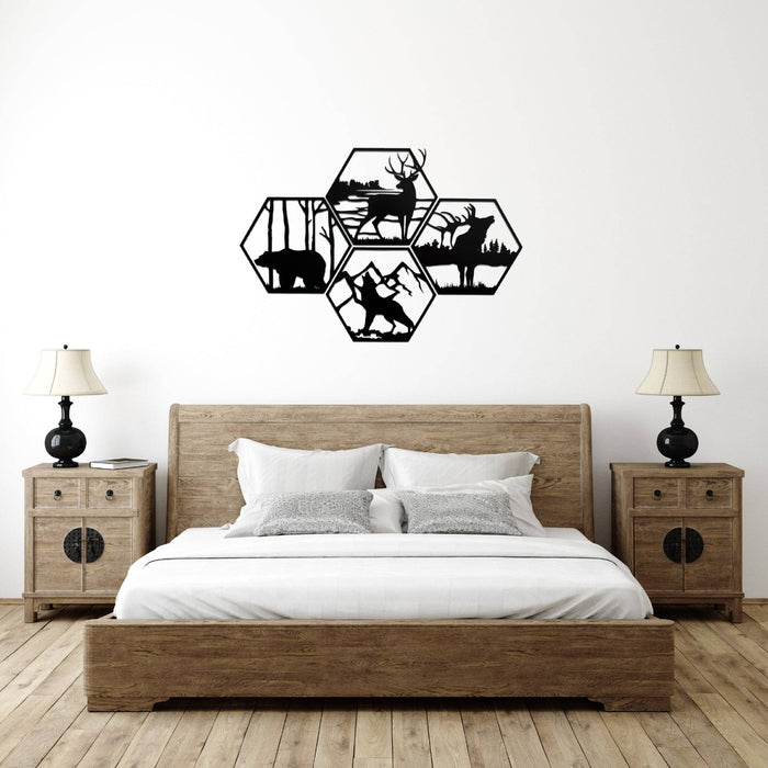 Four Wildlife Hexagon's - Metal Wall Art - MetalPlex