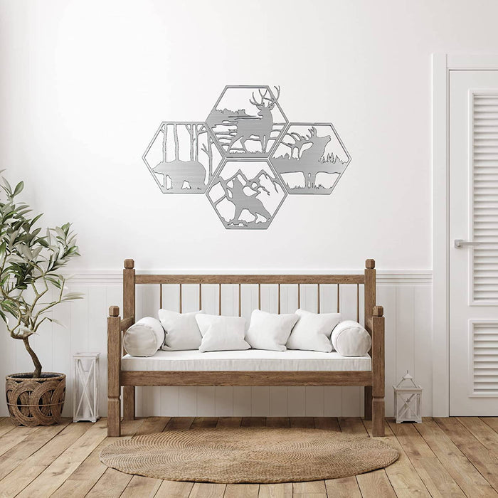 Four Wildlife Hexagon's - Metal Wall Art - MetalPlex