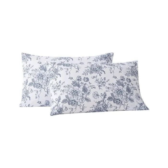 French Blue Floral Toile Pillowcase Set