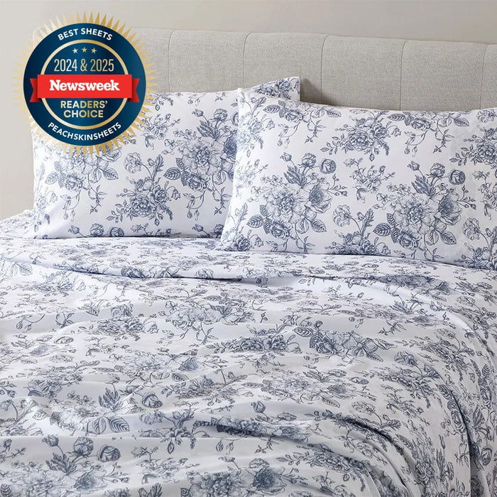 French Blue Floral Toile Sheet Set