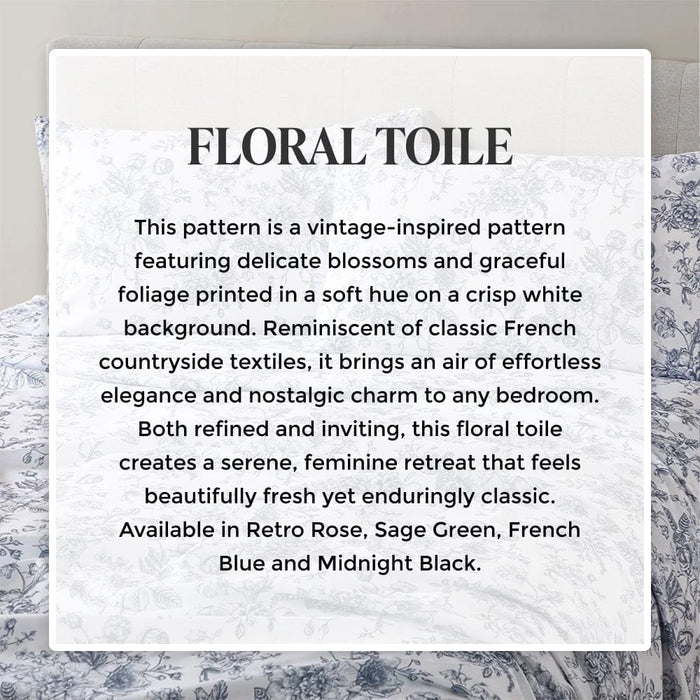 French Blue Floral Toile Sheet Set