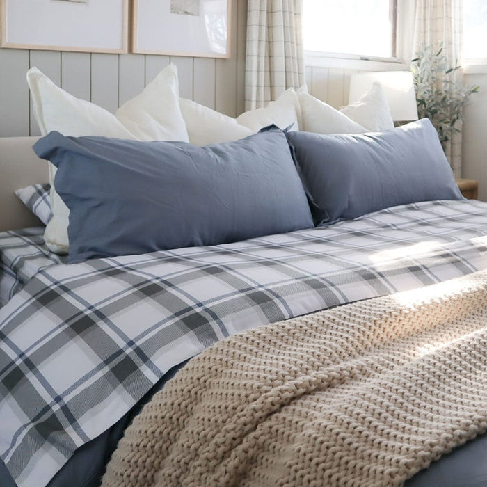 French Blue Plaid Sheet Set