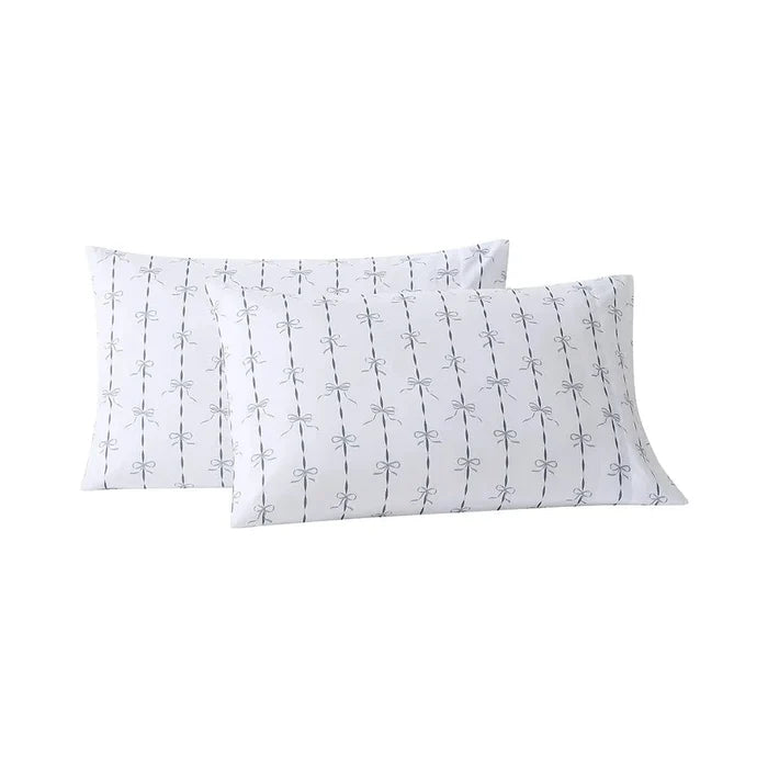 French Blue Ribbons and Bows Pillowcase Set