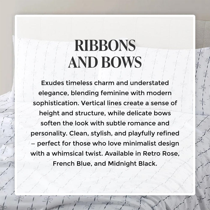 French Blue Ribbons and Bows Pillowcase Set