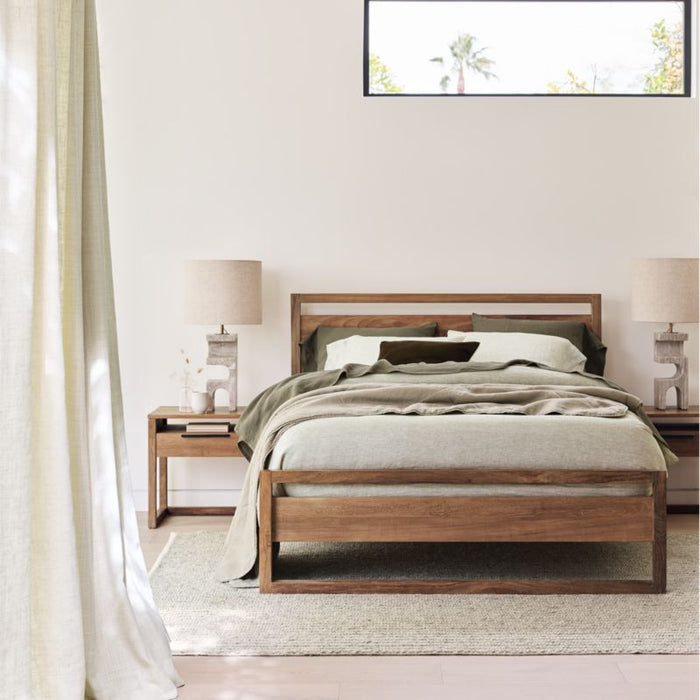 Garden Green Reversible Grid/Striped Natural Hemp Fiber King Duvet Cover